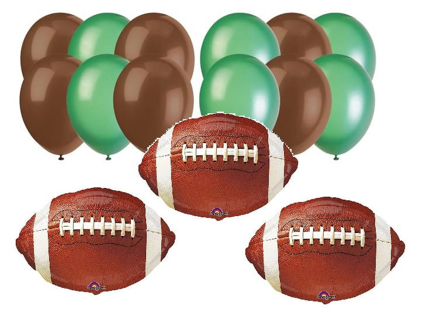 Football Super Bowl Party Bouquet Foil & Latex 15pc Balloon Pack, Brown Green | Walmart (US)
