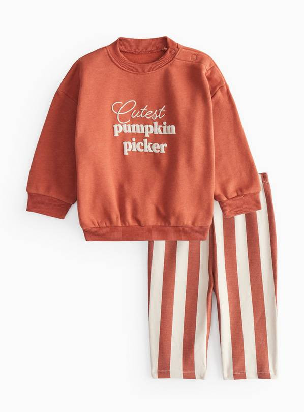 Pumpkin Print Sweatshirt & Stripe Trousers Set 6-9 months | Tu Clothing