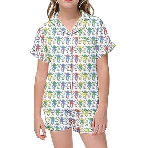 Monkey Pyjama Rabbit Pjs Set Shirt and Shorts 2-Piece Nightwear Cute Animals Floral Lounge Unisex Y2k Sleepwear Multicolor | Amazon (US)