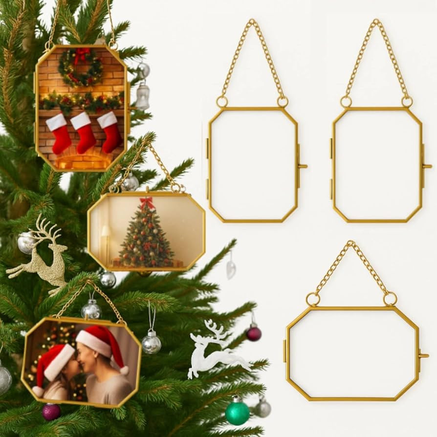Qunclay 6 Pcs 2.5x3.5” 3.5x2.5” Christmas Brass Picture Frame Ornaments Xmas Metal Double Gla... | Amazon (US)