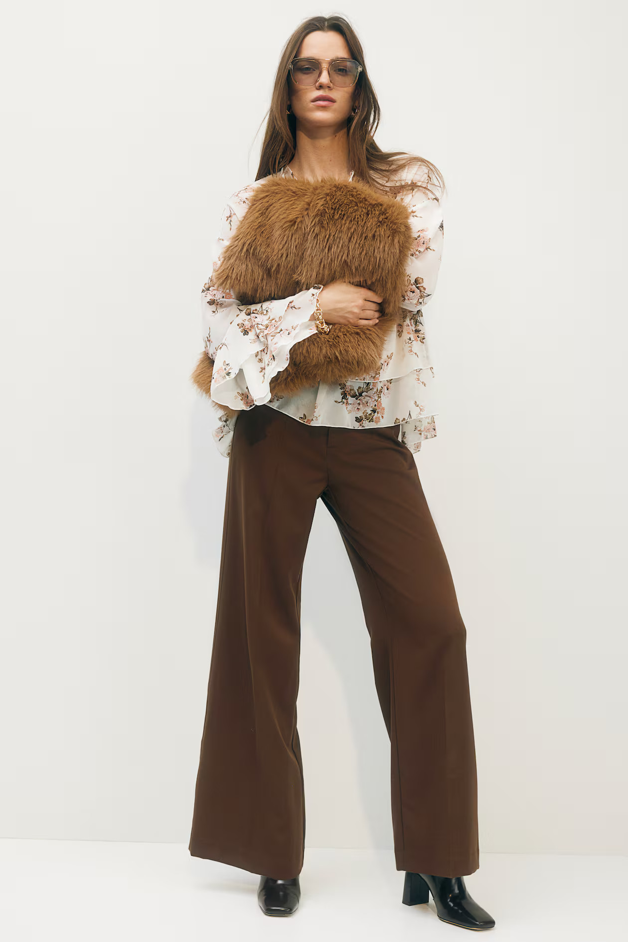 Wide tailored trousers - Dark brown - Ladies | H&M GB | H&M (UK, MY, IN, SG, PH, TW, HK)