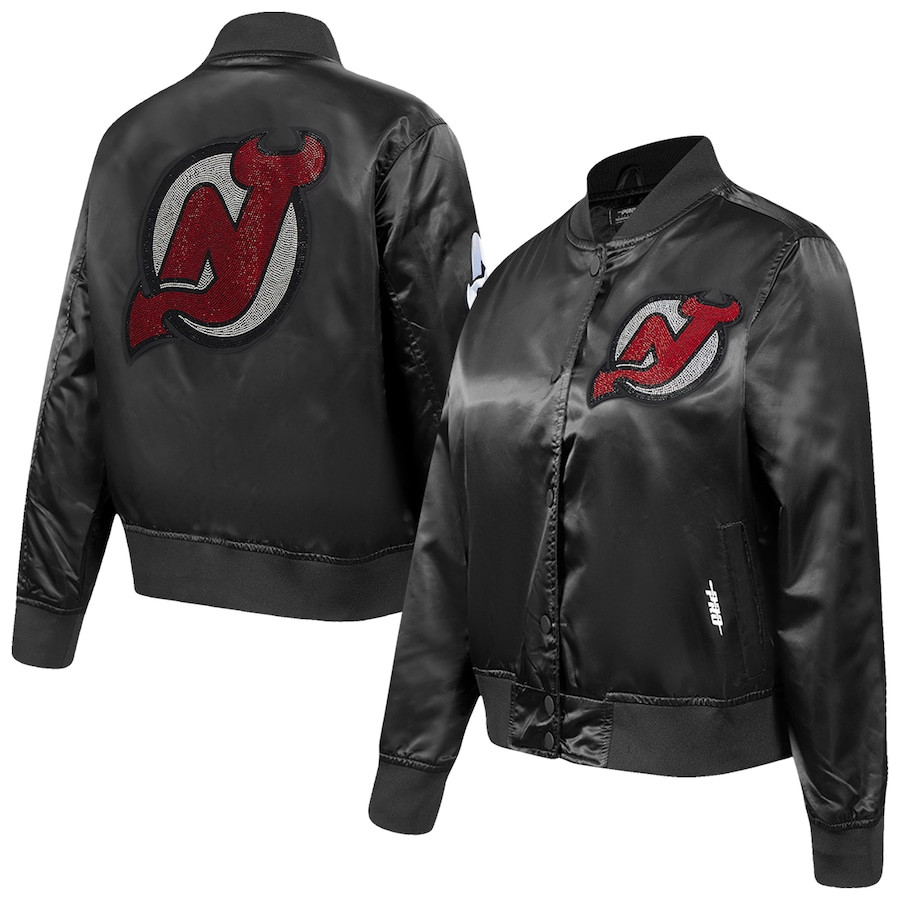 Women's New Jersey Devils  Pro Standard Black Rhinestone Jewels Satin Full-Snap Jacket | NHL Shop