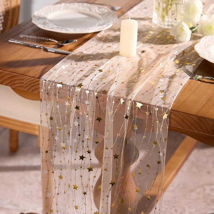 Table Runner with Gold Foil Stars 28x118 Inch | Amazon (US)