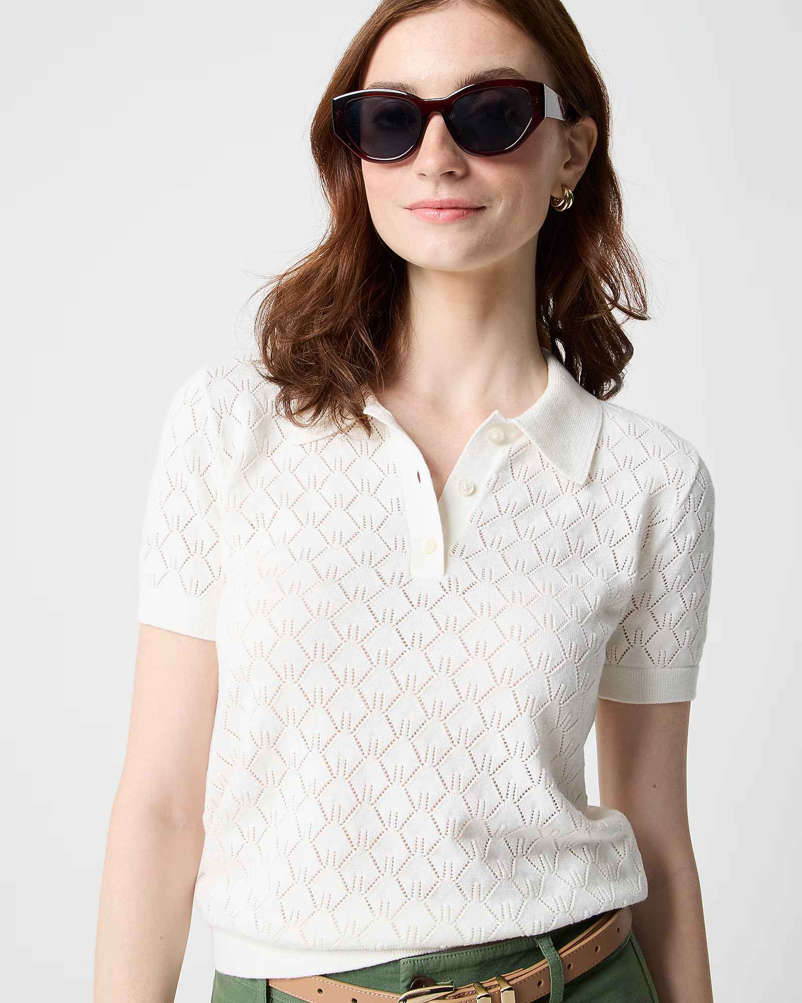 Short-sleeve pointelle sweater-polo | J.Crew Factory