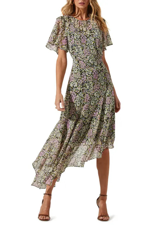 ASTR the Label Floral Print Dress in Black Daisy Floral at Nordstrom, Size X-Large | Nordstrom