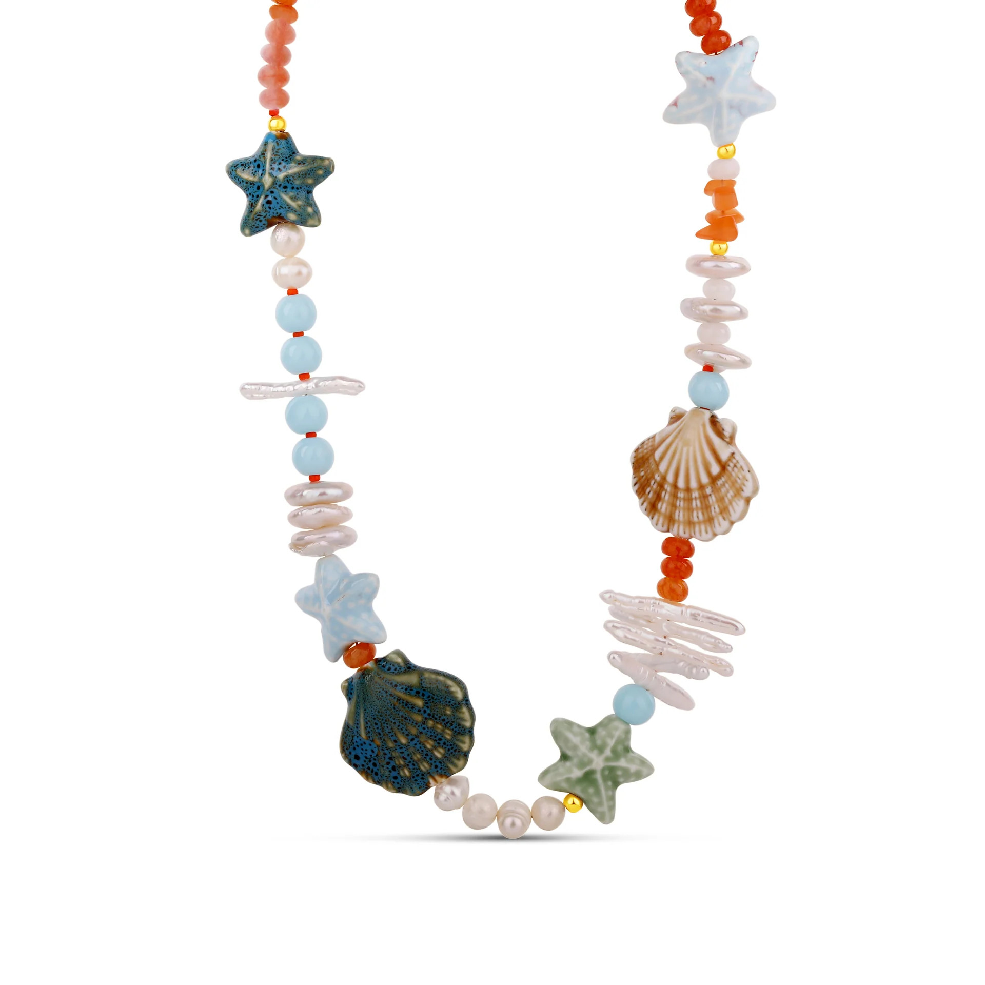 Coastal Shell Charm Necklace - Beach Vacation Multi-Charm Necklace | Hannah B. Jewelry
