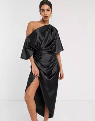 ASOS EDITION drape asymmetric maxi dress in satin | ASOS (Global)