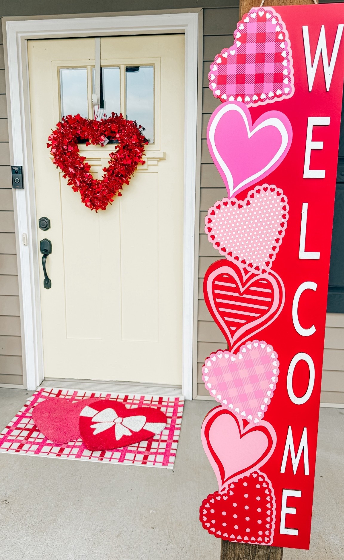 Valentine’s Day front porch!! The door hanger & sign are Hobby Lobby. Linked similar ❤️ 

#LTKHome #LTKFindsUnder50 #LTKSeasonal