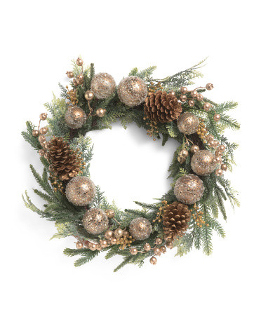 27in Real Touch Pinecone Wreath With Ornaments | TJ Maxx