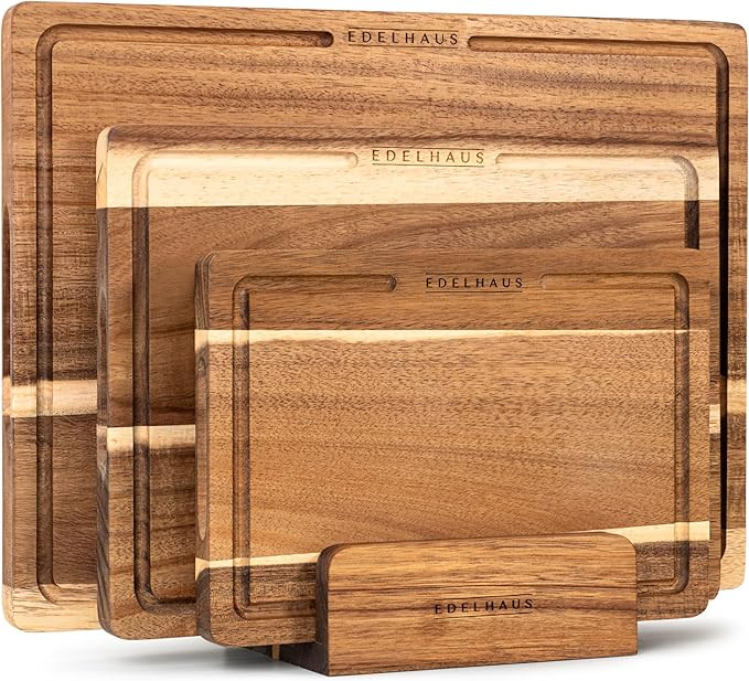 Acacia Wooden Cutting Boards for Kitchen, Cutting Board Set of 3, Chopping Boards with Juice Groo... | Amazon (US)