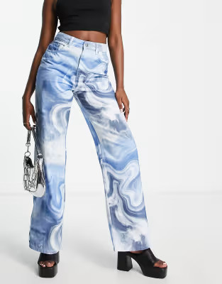 NA-KD X Josefine Simone Dahl wide leg jeans in swirl print | ASOS (Global)