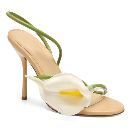 Oakmoo Flower High Heels for Women Calla Lily Open Toe Floral Stilettos Heels Sexy Strappy Wedding Birthday Dressy Heeled Sandals | Amazon (US)