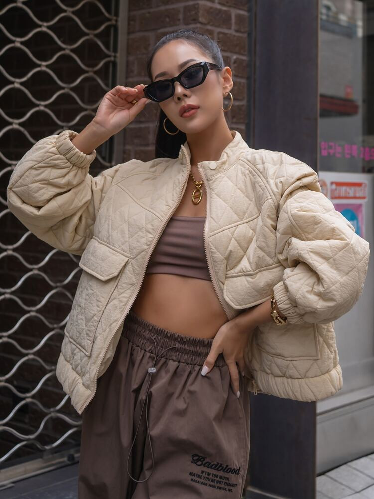 SHEIN COLDBREAK Solid Zip Up Winter Coat | SHEIN