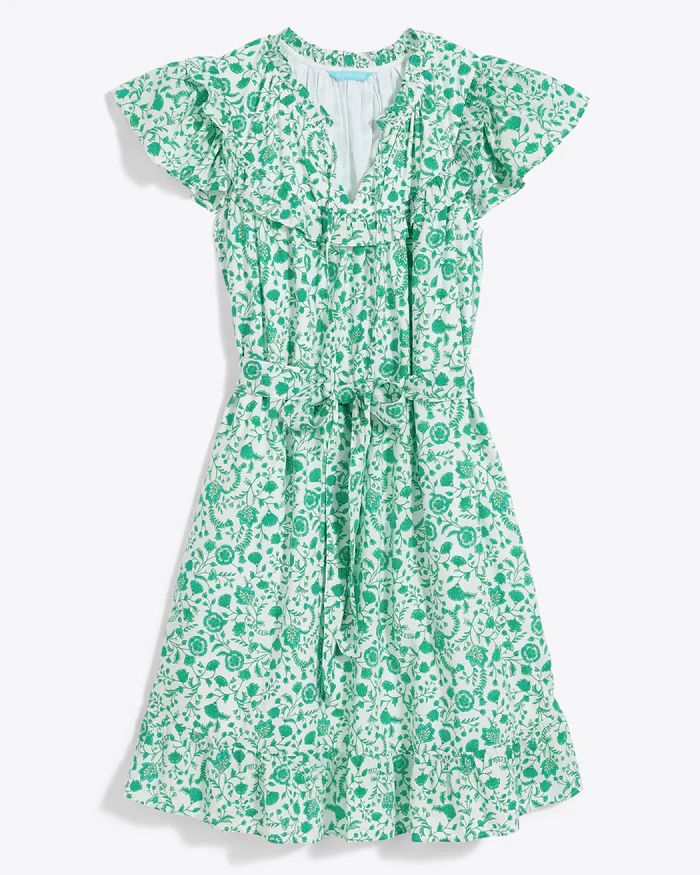 Flutter Sleeve Dress in Green Woodblock Floral | Draper James (US)