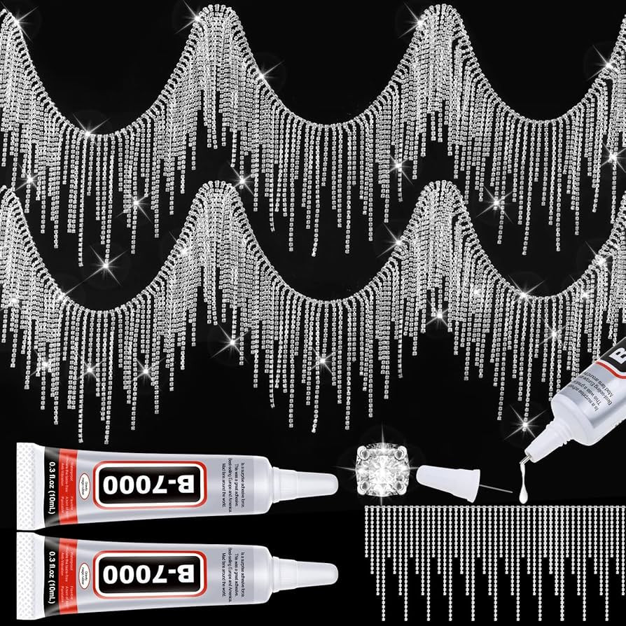 Rhinestone Fringe Trim with B7000 Glue,1 Yard Rhinestone Fringe Belt | Amazon (US)