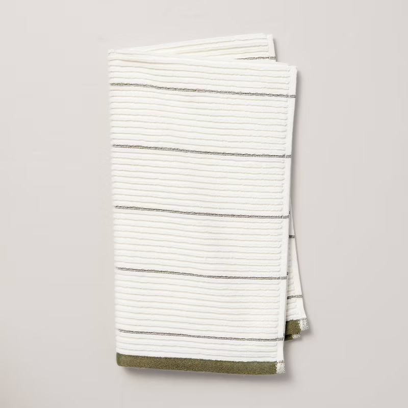Ribbed Terry Bath Towels Cream/Green - Hearth & Hand™ with Magnolia | Target