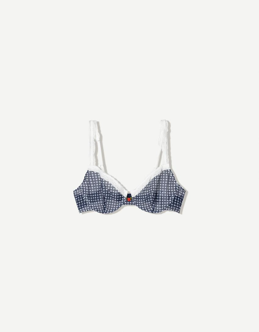 Gingham bra with blonde lace - Women | Bershka GB