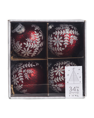 4pk 100mm Floral Glass Ornaments | TJ Maxx
