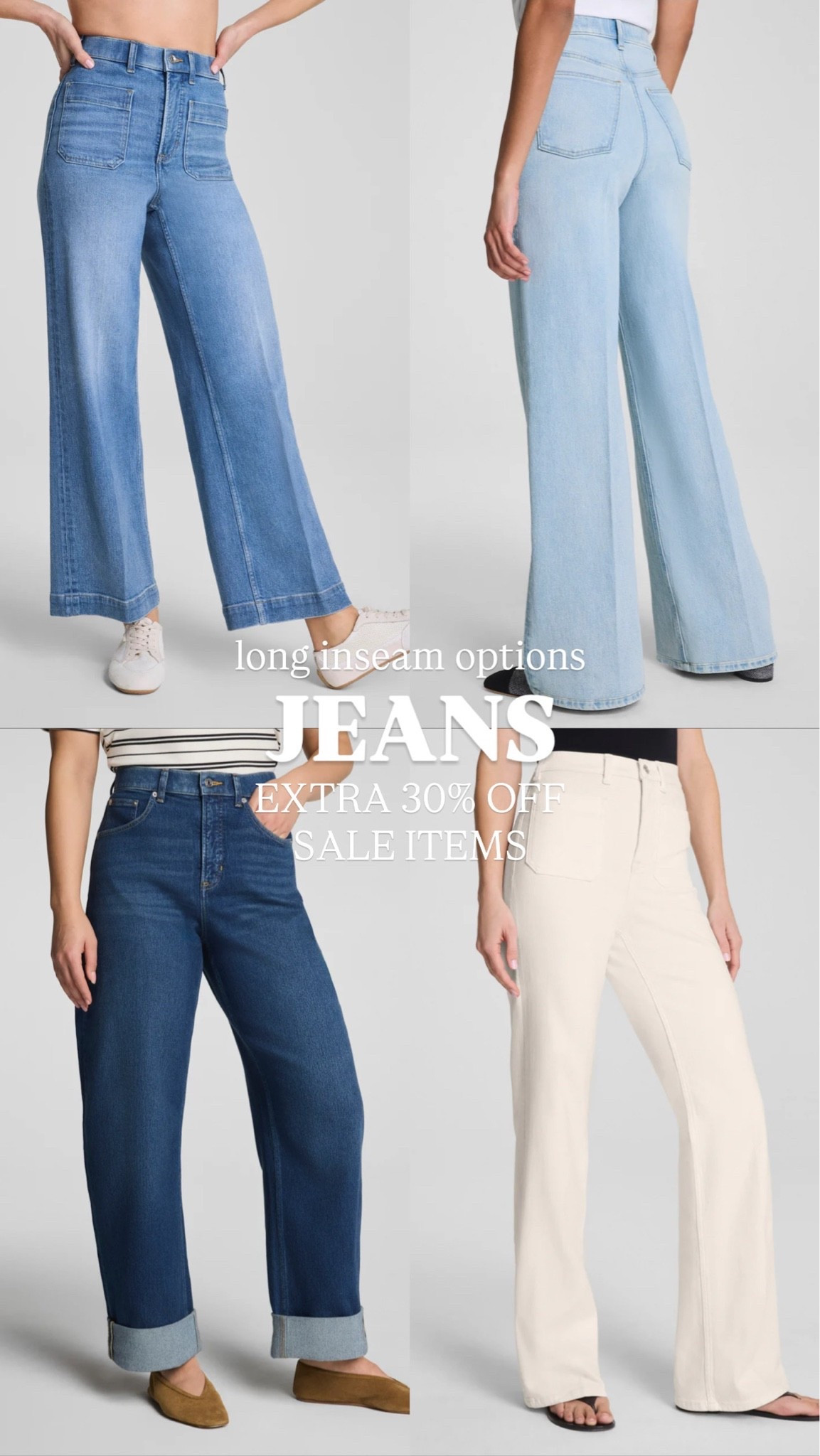 Take an extra 30% off of these Spanx sale jeans 🙌🏼 long inseam options + perfect for tall girls!

#LTKSaleAlert #LTKootd #LTKgrwm