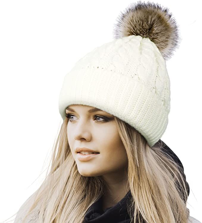 Livingston Women's Winter Soft Knit Beanie Hat with Faux Fur Pom Pom Warm Skull Cap Beanies for W... | Amazon (US)