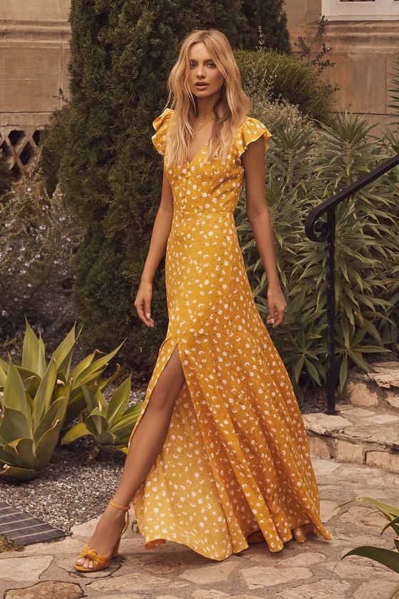 Fresh Picked Mustard Yellow Floral Print Backless Maxi Dress | Lulus (US)