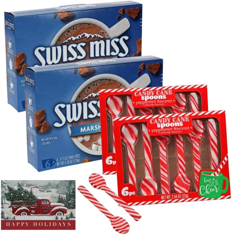 Hot Cocoa Mix with Marshmallow & Peppermint Candy Cane Spoons | (12 Envelopes and 12 Spoons, Swis... | Amazon (US)
