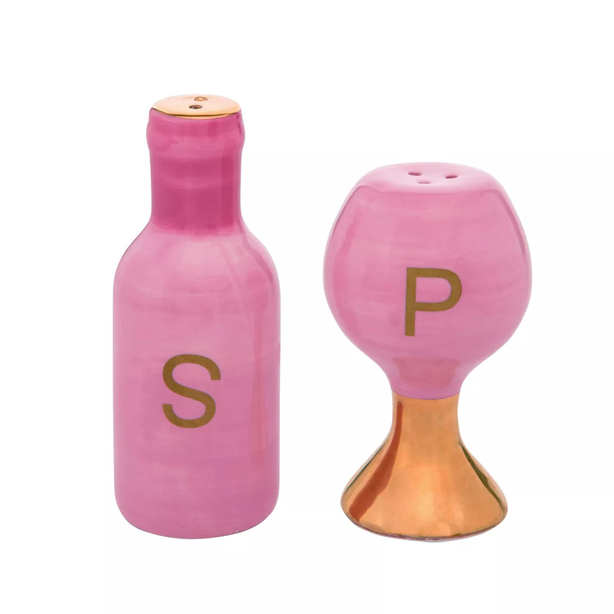 Transpac Spring Wine Bottle and Glass Dolomite Salt and Pepper Shakers Collectables Pink 3.75 in.... | Target