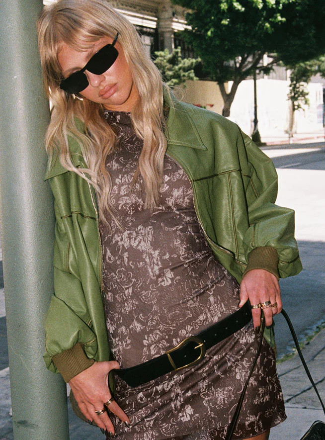 Goldsmith Faux Leather Bomber Jacket Green | Princess Polly US