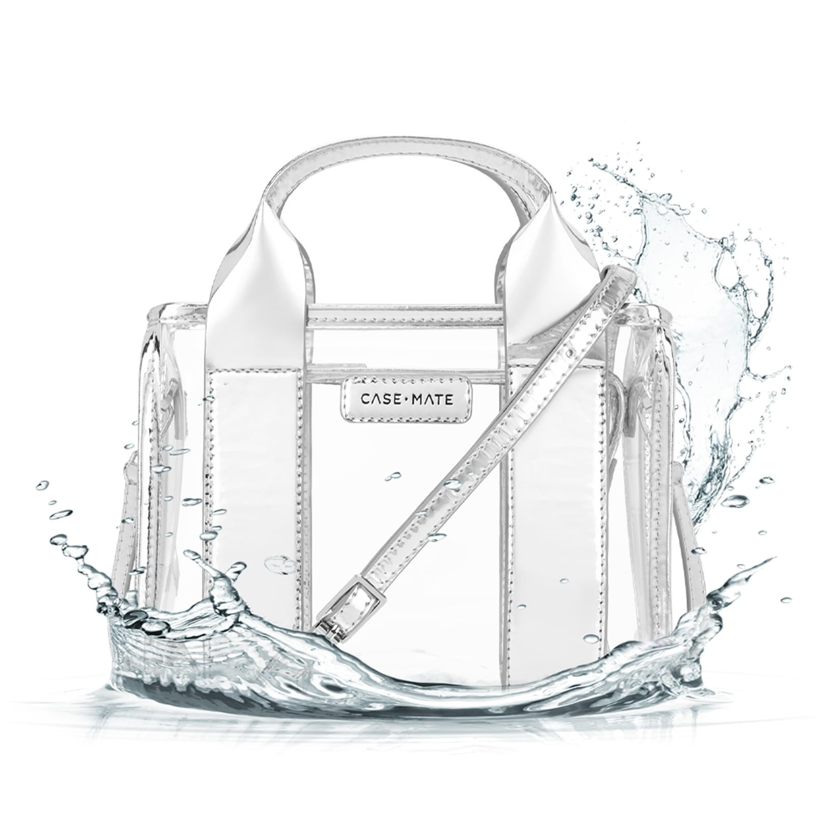 Case-Mate Micro Tote Bag for Women - Silver Chrome/Clear Mini Purse with Jacquard Crossbody Strap... | Amazon (US)