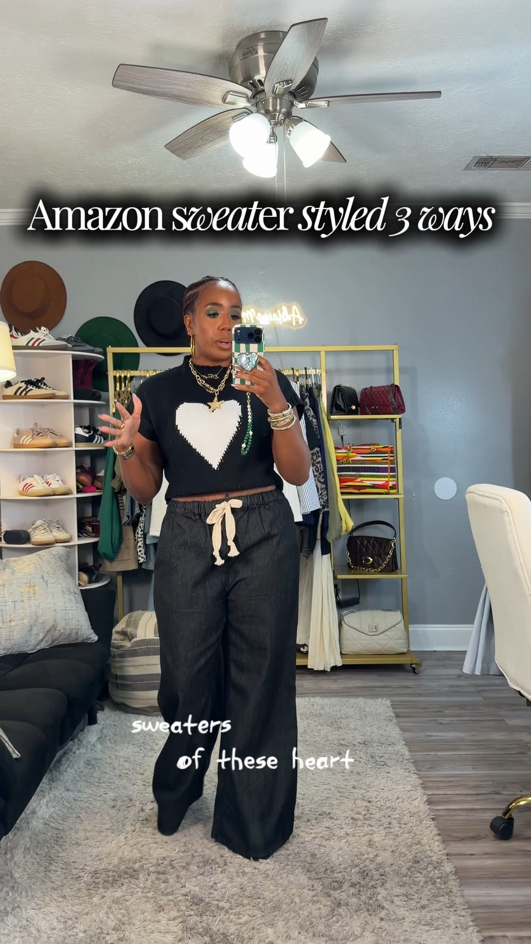 One sweater… THREE completely different looks 🤎✨ this Amazon heart sweater is THAT girl!!

Look 1: cozy + cute with printed wide leg pants (perfect for errands or coffee runs) ☕️
Look 2: effortless chic with black denim for an everyday elevated vibe 🖤
Look 3: casual & fresh with light wash jeans and heels for brunch or daytime slay 💙

I love how you can dress this up or down and still look put together every single time 🙌🏽

SIZING REFERENCE/stats- 5’5”, 165 lbs, size 10

#amazonfashion #amazonfinds #ltkstyle #ltkfashion #hearttop #affordablefashion #everydayoutfits #styleover40 #casualchic #amazonoutfits

#LTKMidsize #LTKOver40 #LTKootd