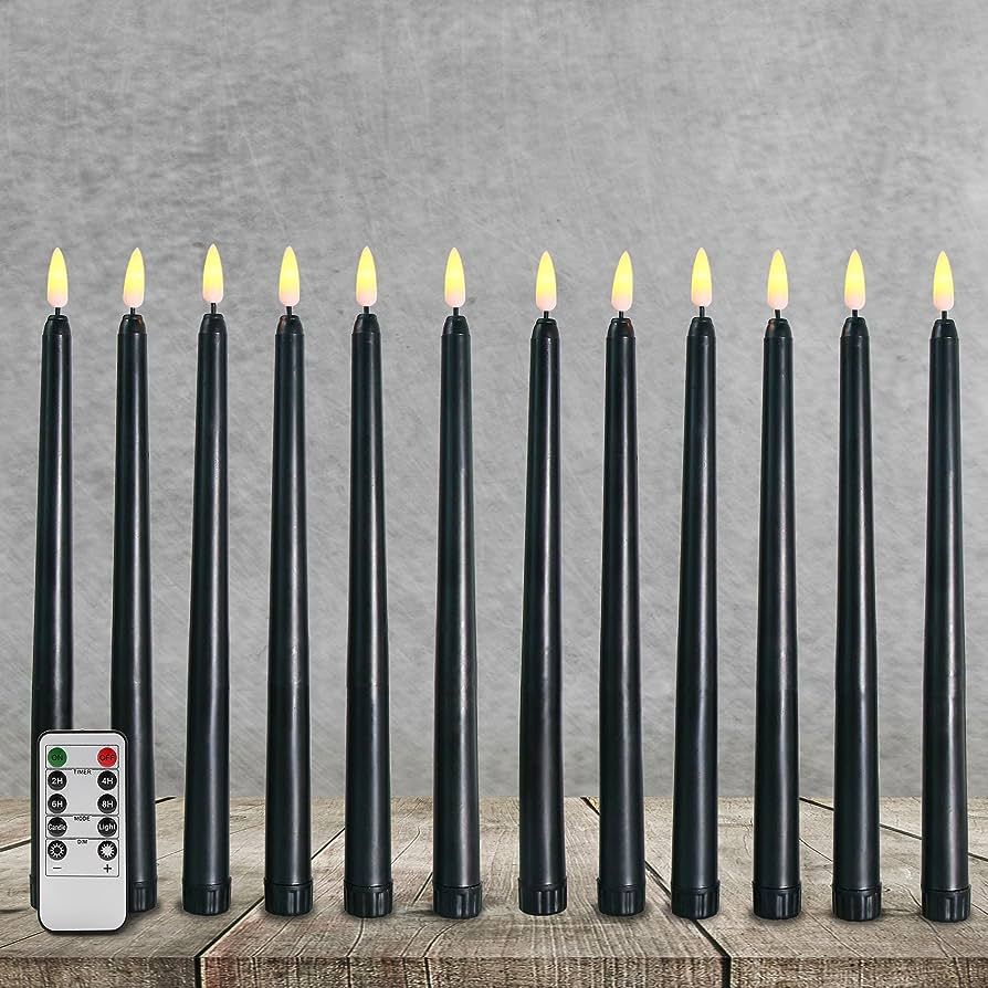 Ni-JASW Black Flameless Taper Candles with Remote, Flickering LED Battery Operated Candlesticks S... | Amazon (US)