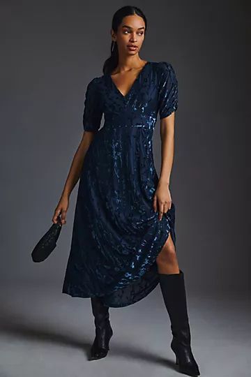 Hutch Puff-Sleeve Velvet Dress | Anthropologie (US)