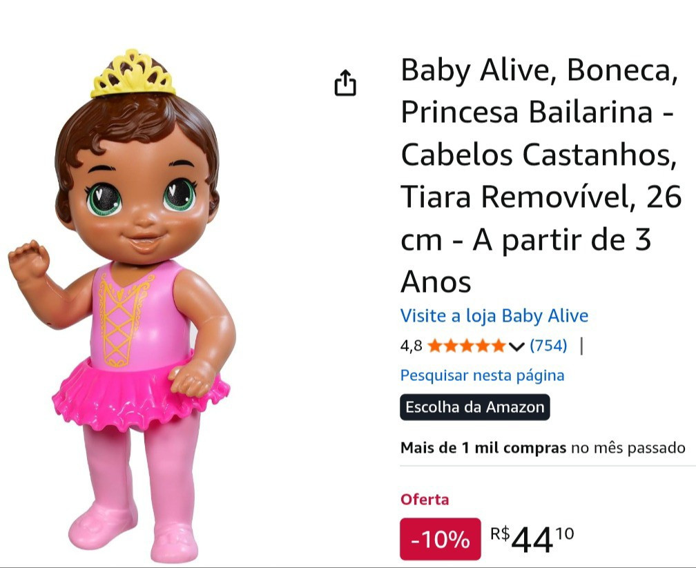 Baby Alive, Boneca, Princesa Bailarina - Cabelos Castanhos, Tiara Removível, 26 cm - A partir de 3 Anos

#LTKbrasil #LTKpromo #LTKcriancas