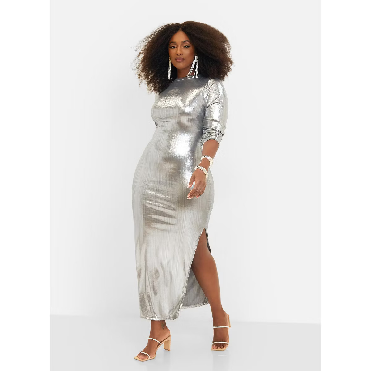 Rebdolls Women's Dolly Metallic Open Back Maxi Bodycon Dress | Target