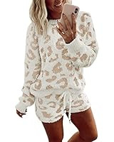 MEROKEETY Women's Fuzzy Fleece Leopard Long Sleeve Pajama Set 2 Piece Sweater Top and Shorts Loun... | Amazon (US)