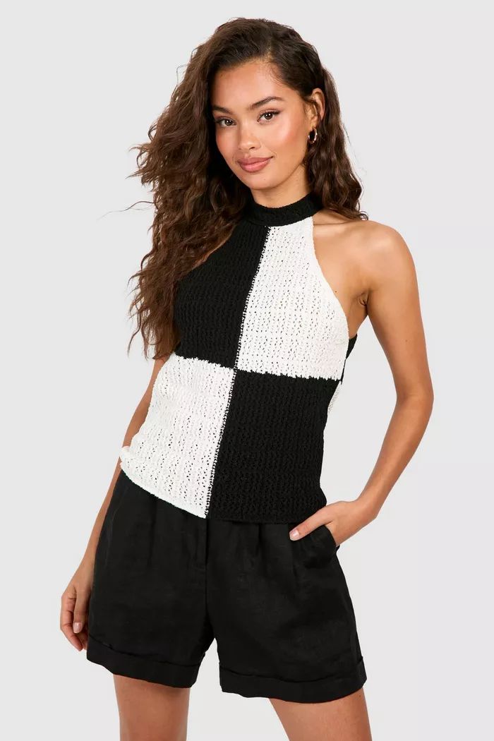 Monochrome Crochet Knitted Vest | Boohoo.com (UK & IE)