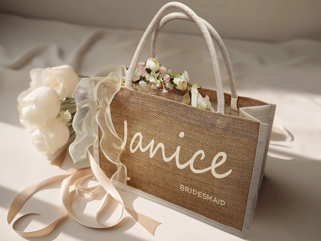 Personalized Tote Bags,Burlap Tote Bags  for Bridesmaids,Custom Jute Tote Bag for girls,Beach Tot... | Etsy (US)