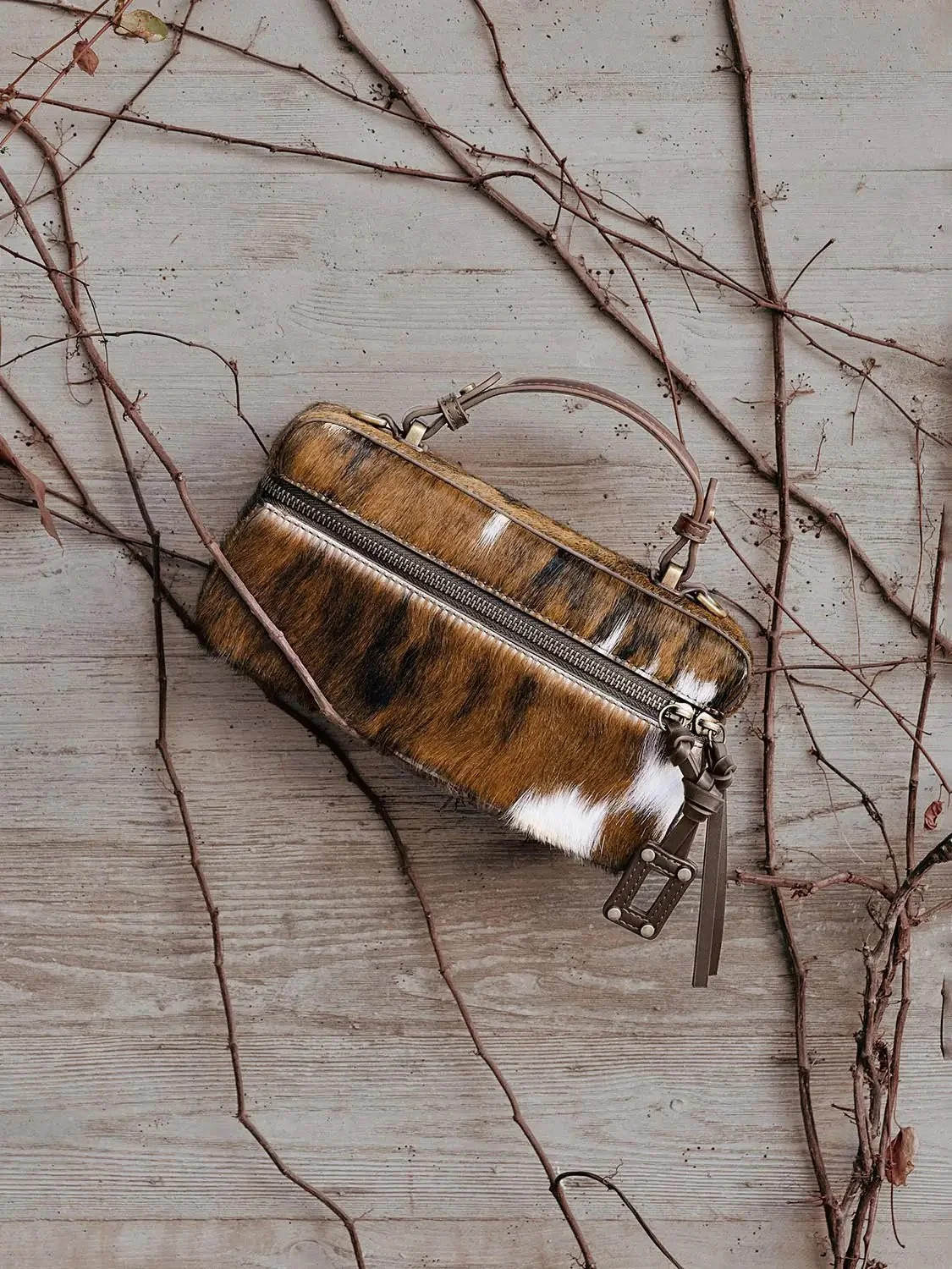 Zipped Closure Mini Size Fluffy Bovine Fur Shoulder Hand Bag | Urban Revivo