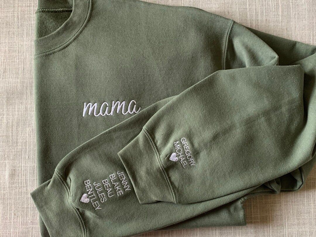 Mama Sweatshirt Embroidered, Mama Sweatshirt with Name Sleeve, Custom Embroidery Mom Sweatshirt, ... | Etsy (US)