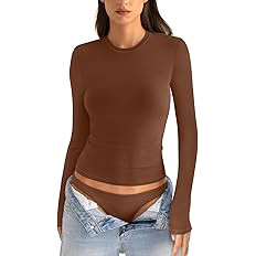 EasyGala Womens Cotton Long Sleeve Shirts Crew Neck Fitted Basic Going Out Outfits Undershirt Spr... | Amazon (US)