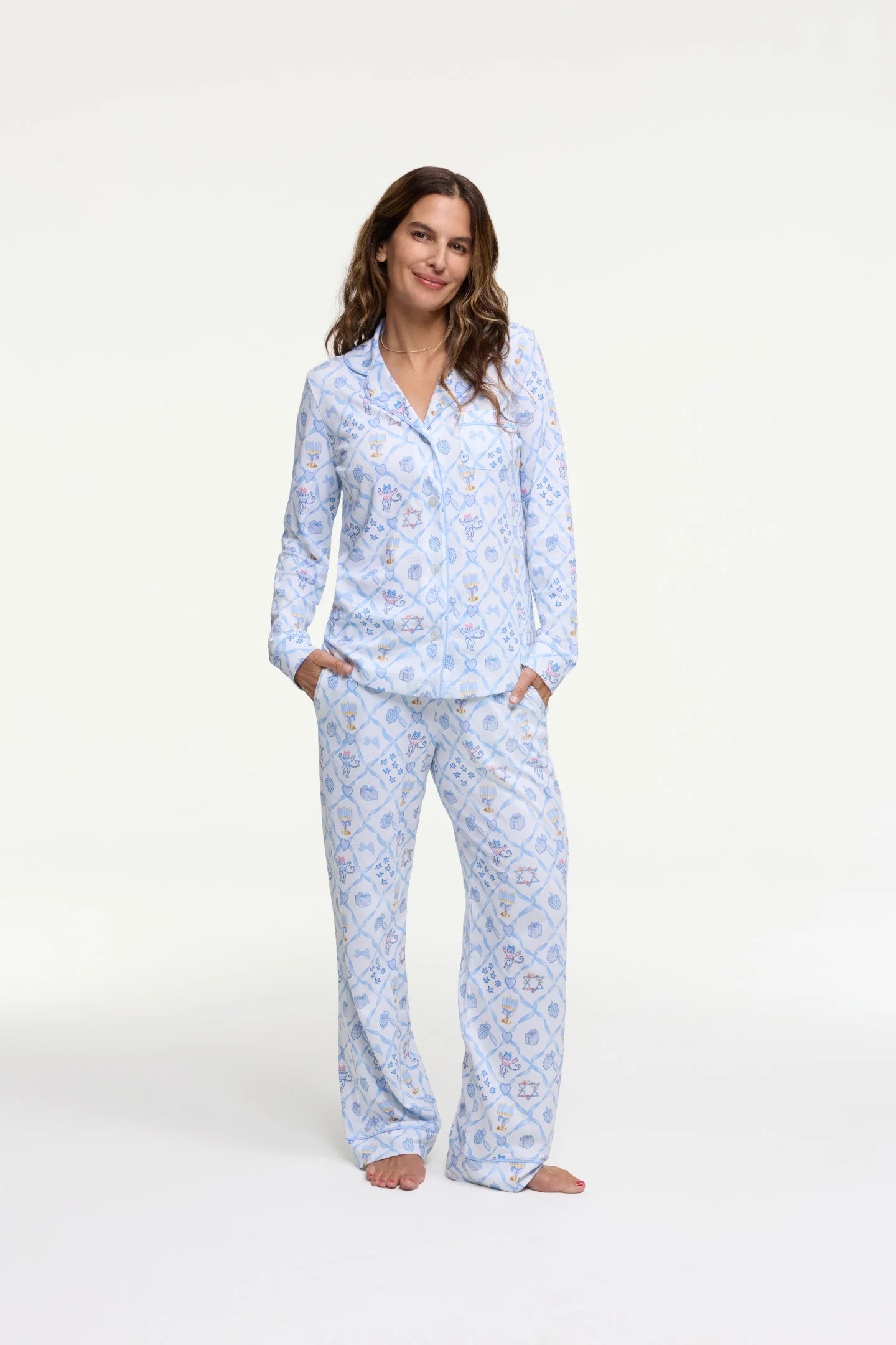LoveShackFancy x Roller Rabbit Starry Nights Lattice Long Sleeve Polo Pajamas | LoveShackFancy