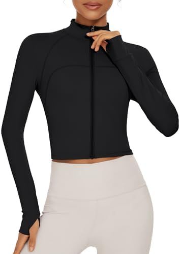 Ivicoer Jackets for Women Athletic Yoga Workout Tops Sportwear with Thumb Holes Scrub Cropped | Amazon (US)