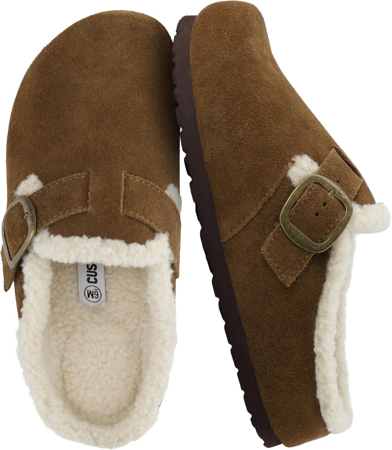 CUSHIONAIRE Haven Genuine Leather Clogs for Women – Faux Fur Lined Slip-On Womens Shoes with Cork Footbed and Adjustable Buckle | Amazon (US)