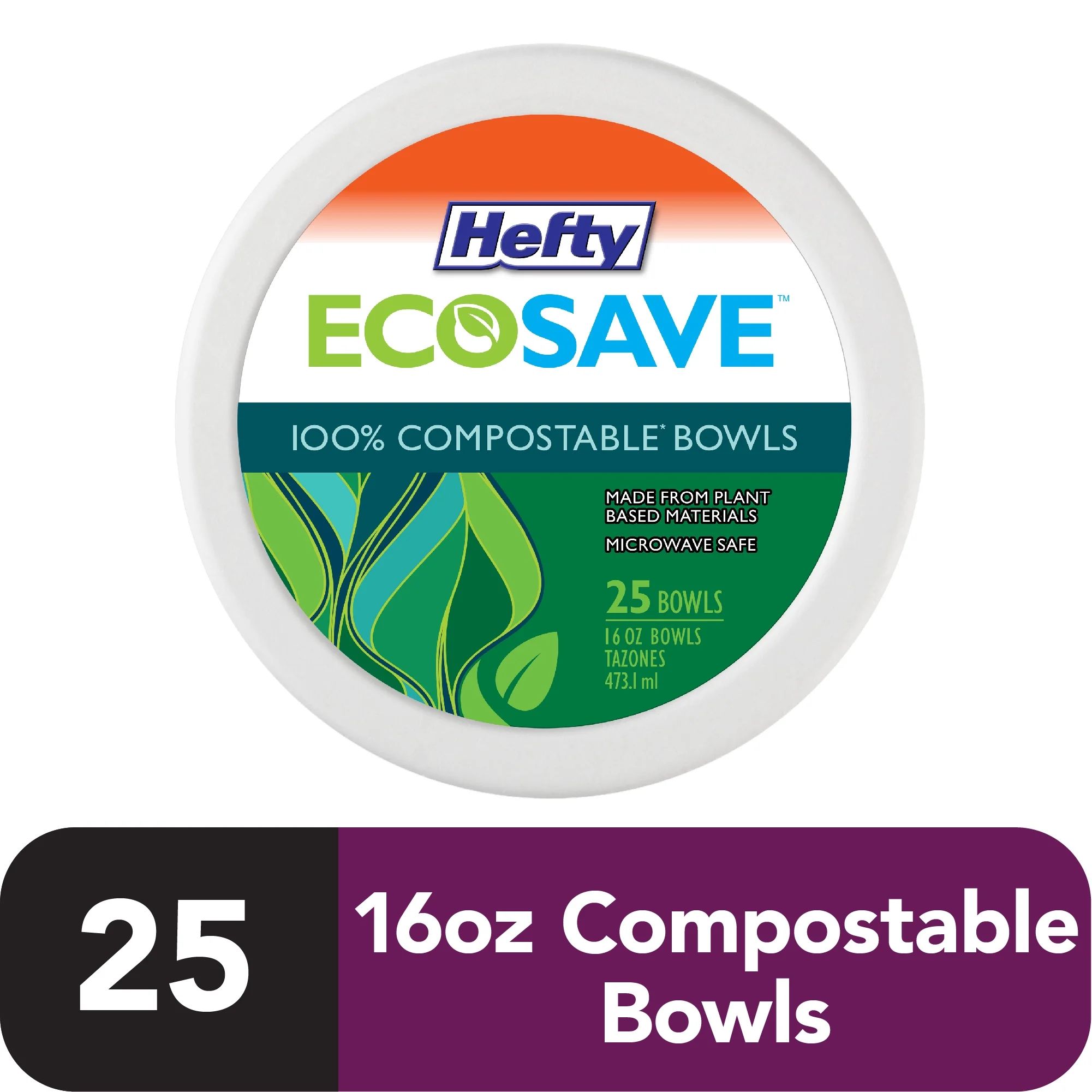 Hefty ECOSAVE Compostable Bowl, 16 Ounce, 25 Count - Walmart.com | Walmart (US)