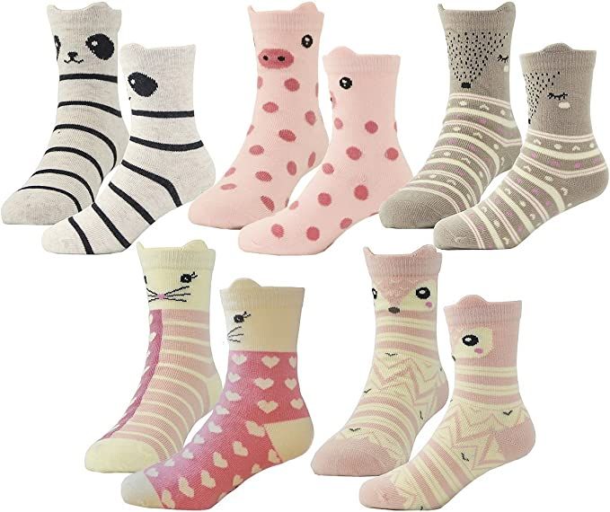 Hzcojulo Kids Toddler Big Little Girls Fashion Cotton Crew Cute Socks -5 Pairs | Amazon (US)