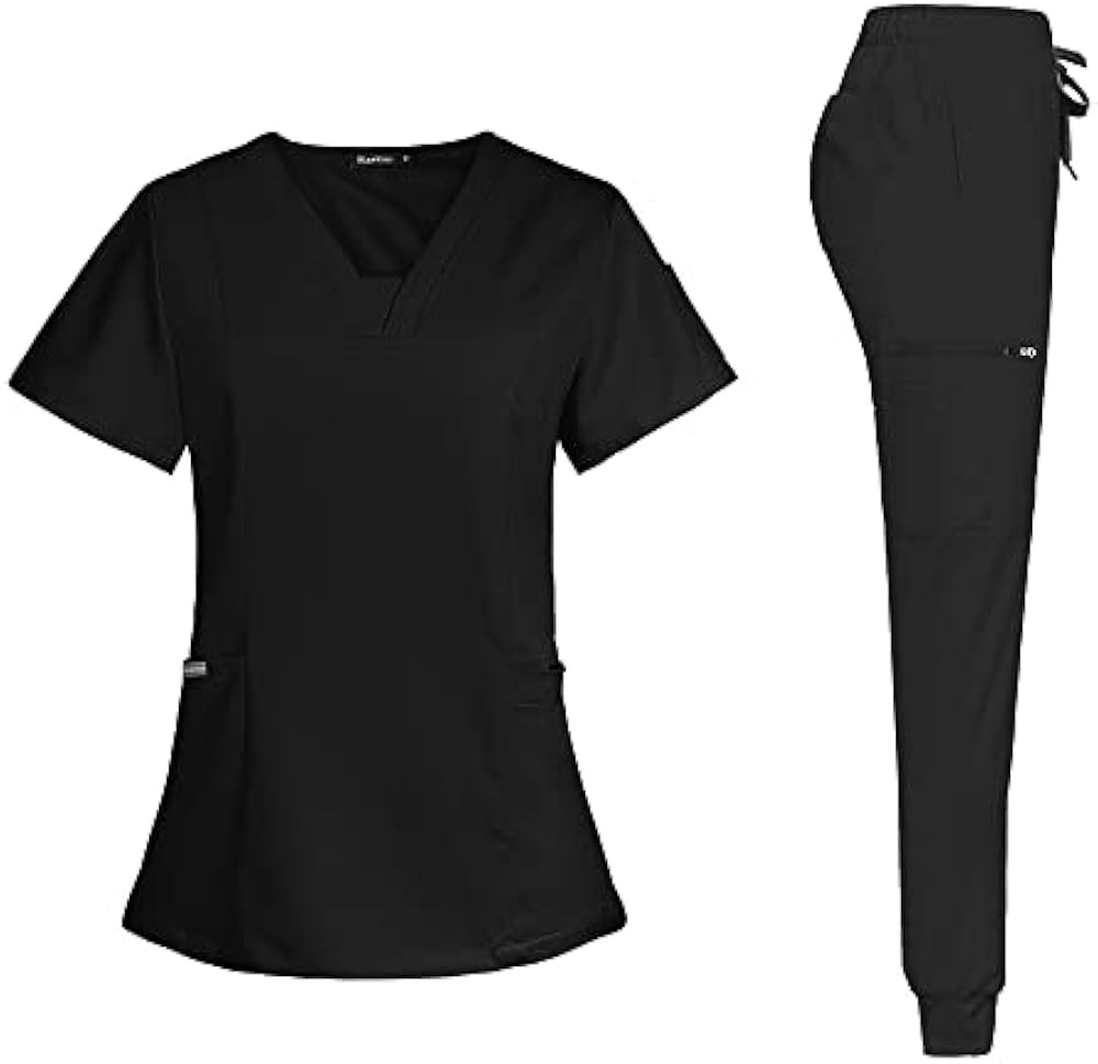 niaahinn Scrub Suit Set for Women Modern V-neck + Leg Drawstring Jogger Pants Medical Nursing Uni... | Amazon (US)
