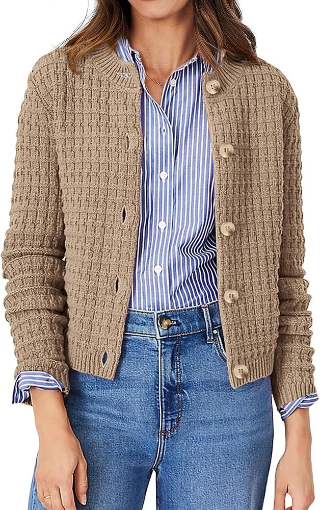 PRETTYGARDEN Women's Knit Cardigan Sweaters Casual Long Sleeve Open Front Button Down Trendy Jack... | Amazon (US)