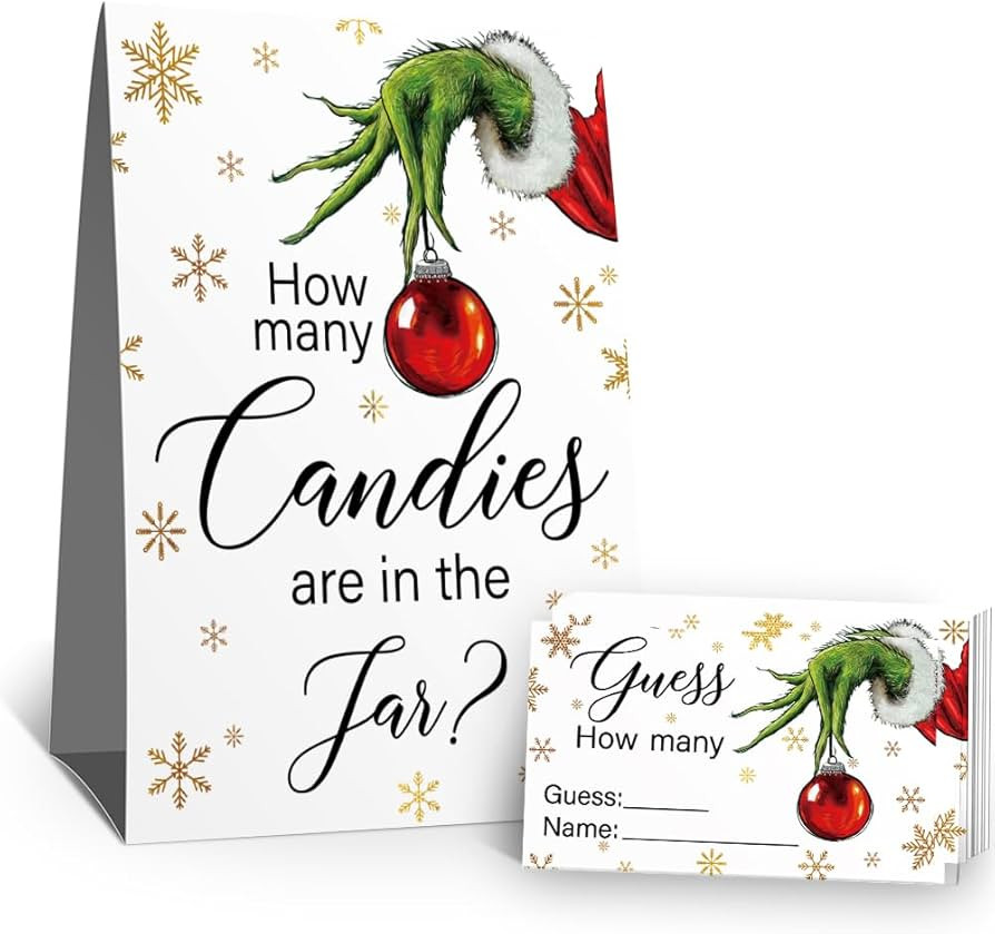 Guess How Many Christmas Theme Party Game - 50 Guessing Cards & 1 Standing Sign - Green Snowflake... | Amazon (US)