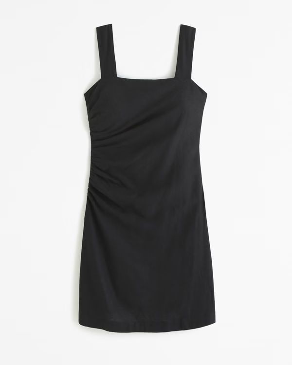Women's Linen-Blend Ruched Squareneck Mini Dress | Women's Dresses & Jumpsuits | Abercrombie.com | Abercrombie & Fitch (UK)