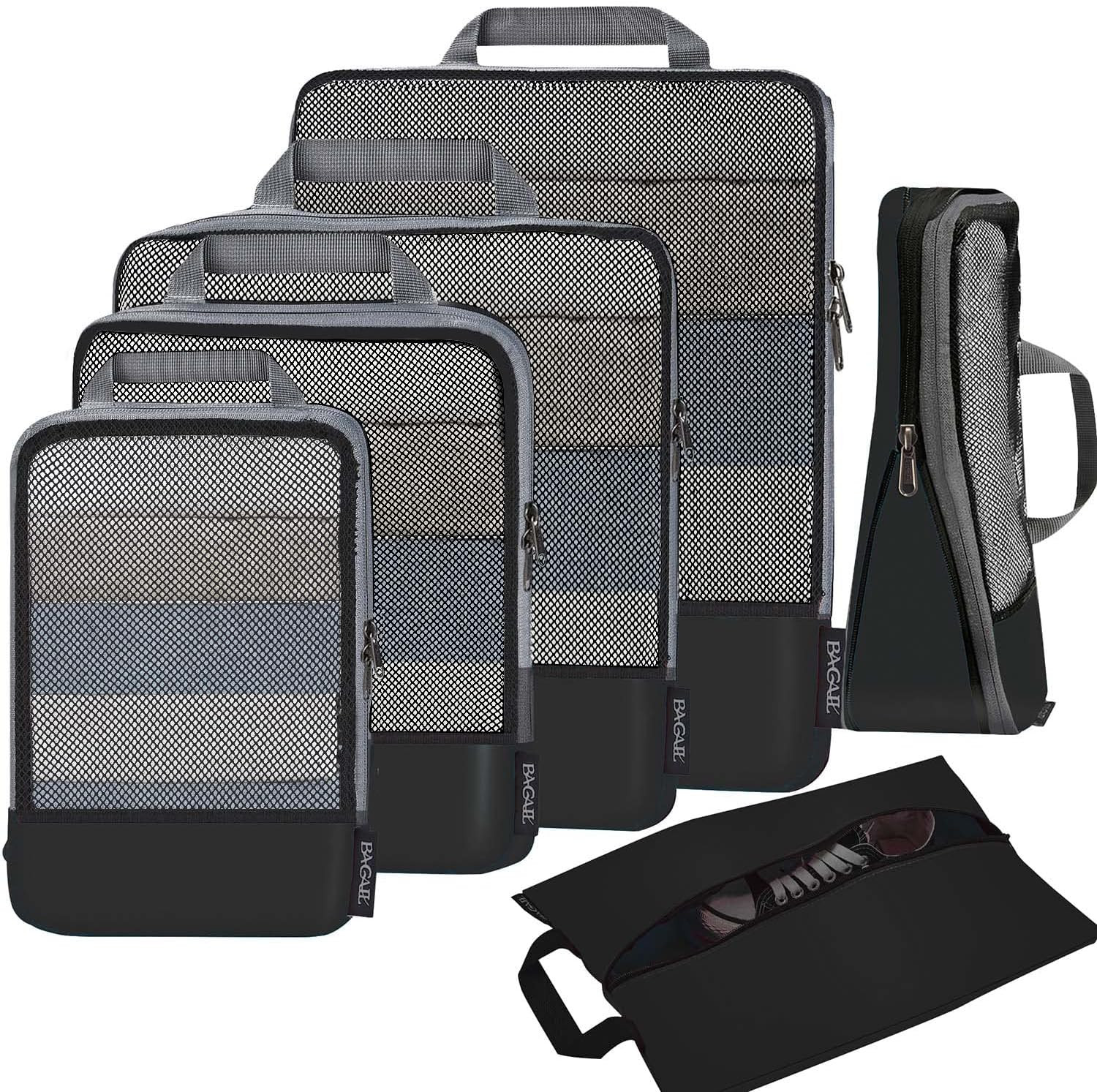 BAGAIL 4 Set/6 Set/8 Set Compression Packing Cubes Travel Accessories Expandable Packing Organizers (Half Mesh, 6-Black) | Amazon (US)